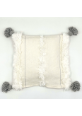 Housse de coussin crème pompons gris - La Gazelle Marrakchia