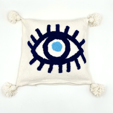 Housse de coussin œil bleu - La Gazelle Marrakchia