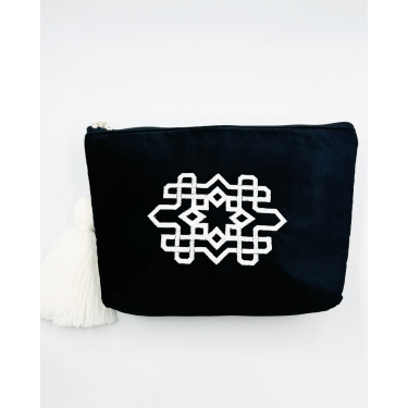 Trousse maxi pompon Embroidery noir - La Gazelle Marrakchia