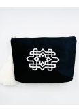 Trousse maxi pompon Embroidery noir - La Gazelle Marrakchia