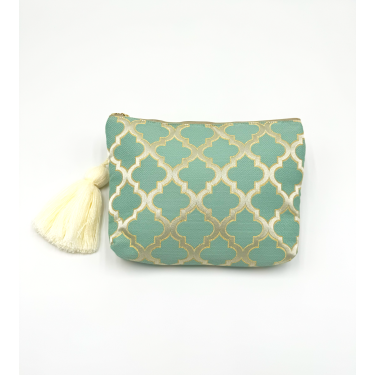 Trousse maxi pompon Brocart Mellah almond green - La Gazelle Marrak...