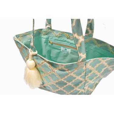 Cabas Brocart Mellah almond green - La Gazelle Marrakchia