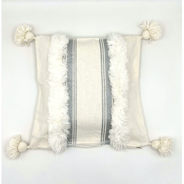 Housse de coussin crème  liseré argent - La Gazelle Marrakchia