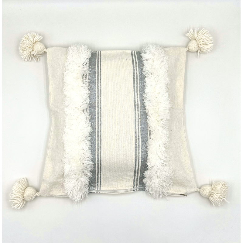 Housse de coussin crème  liseré argent - La Gazelle Marrakchia