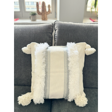 Housse de coussin crème  liseré argent - La Gazelle Marrakchia