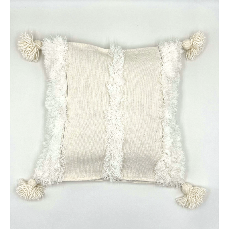 Housse de coussin crème pompons crème - La Gazelle Marrakchia