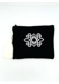 Trousse maxi pompon  rectangle Embroidery noir - La Gazelle Marrakchia