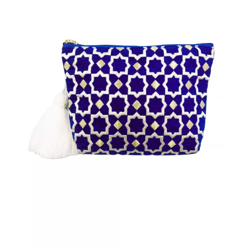 Trousse artisanale Majorelle bleue à pompon – La Gazelle Marrakchia