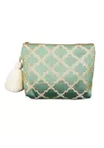Trousse artisanale en brocart marocain vert amande – La Gazelle Marrakchia