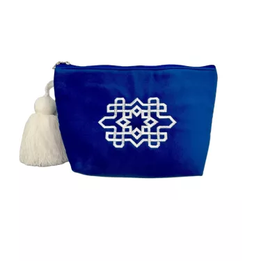Trousse maquillage bleue broderie marocaine - La Gazelle Marrakchia