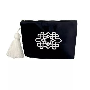 Trousse marocaine brodée noire avec maxi pompon – La Gazelle Marrakchia