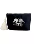 Trousse marocaine brodée noire avec maxi pompon – La Gazelle Marrakchia