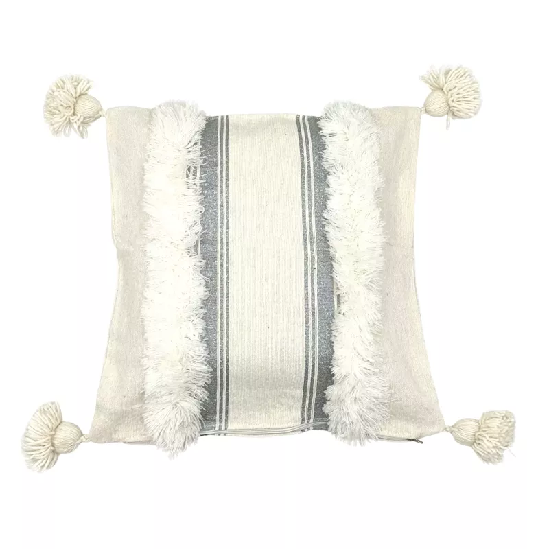 Housse de coussin crème  liseré argent - La Gazelle Marrakchia