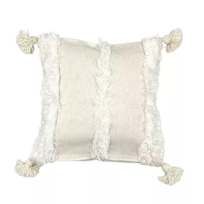 Housse de coussin crème pompons crème - La Gazelle Marrakchia