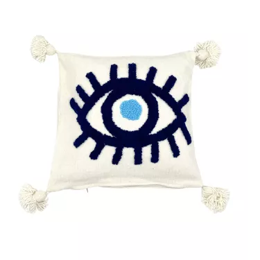 Housse de coussin œil bleu - La Gazelle Marrakchia