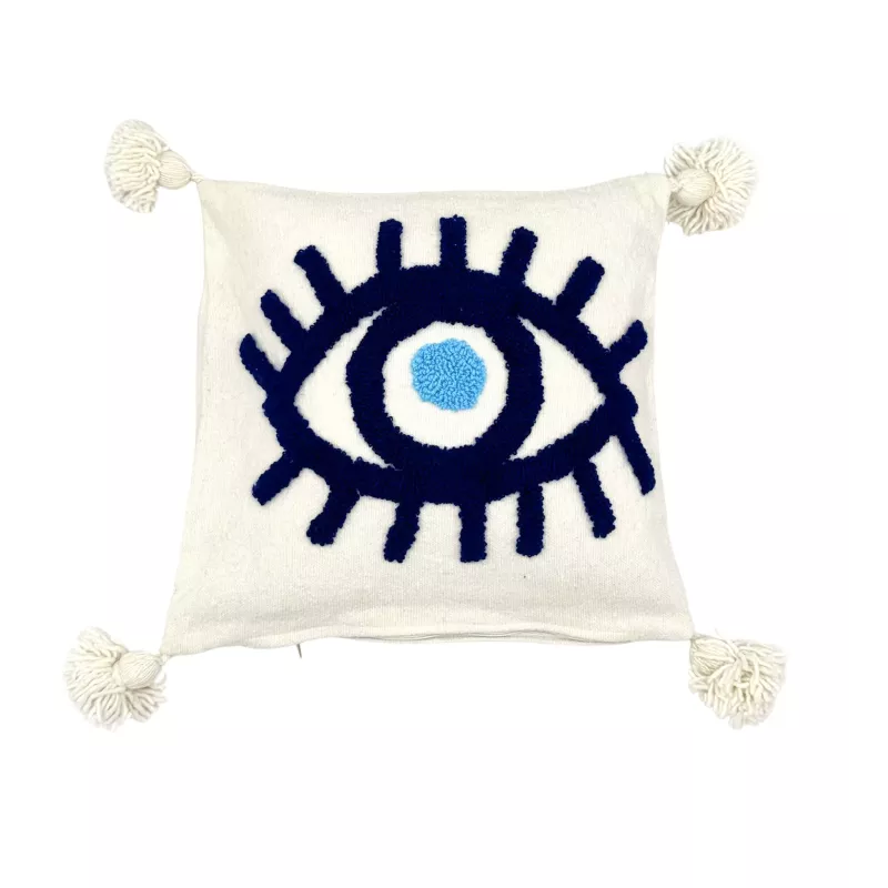 Housse de coussin œil bleu - La Gazelle Marrakchia