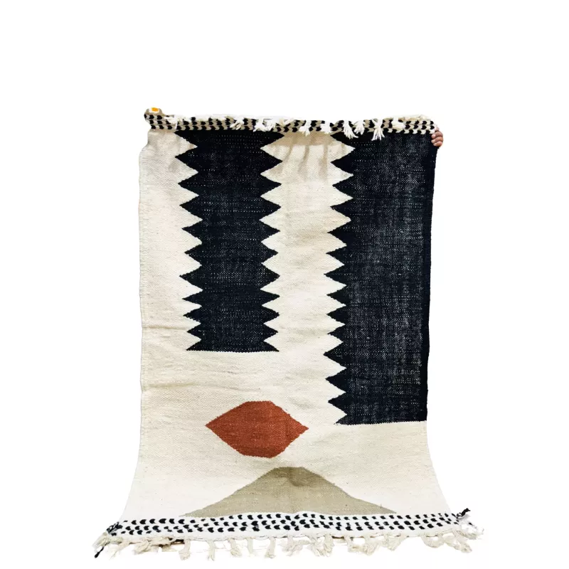 Tapis Zanafi Tableau crème motifs colorés kaki noir rouge - La Gaze...